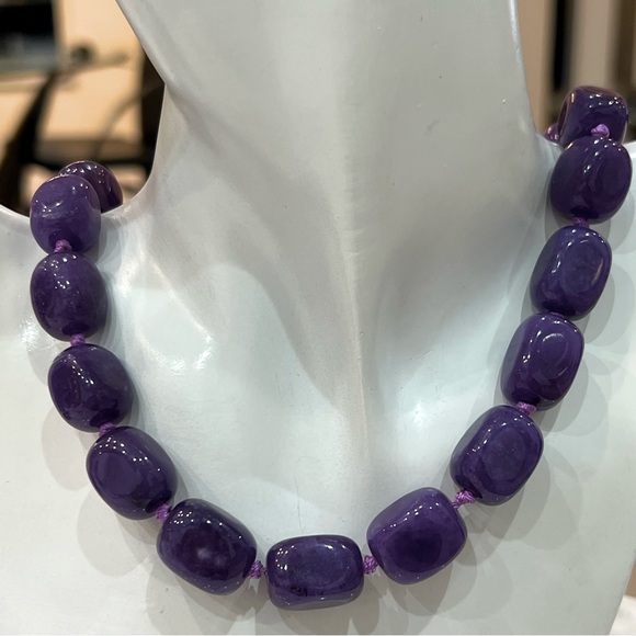 Burmese Purple Jade Chunky Beaded Magnetic Clasp Necklace